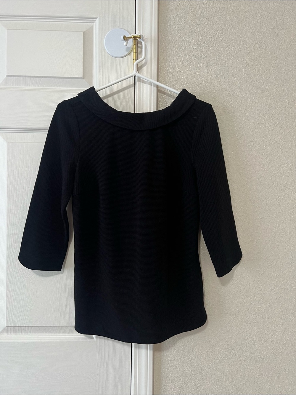 Boden Black Sarah Ottoman Peter Pan Collar Top 3/4 Sleeve US 8 UK 12